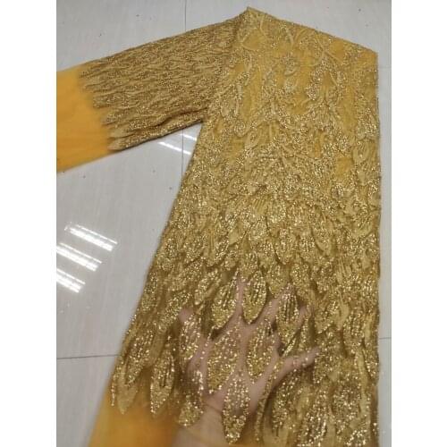 African Lace Fabric 2021 French Tulle Lace Fabric Sticky Bead Embroidery Mesh Party Wedding Dress HFM4996