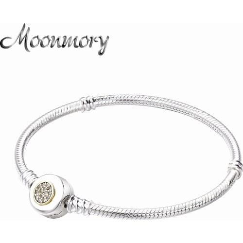 Moonmory Real 925 Sterling Silver Gold Lock Snake Chain Bracelet For Woman Snake Bracelets Fit For DIY Charms Fashion Jewelry
