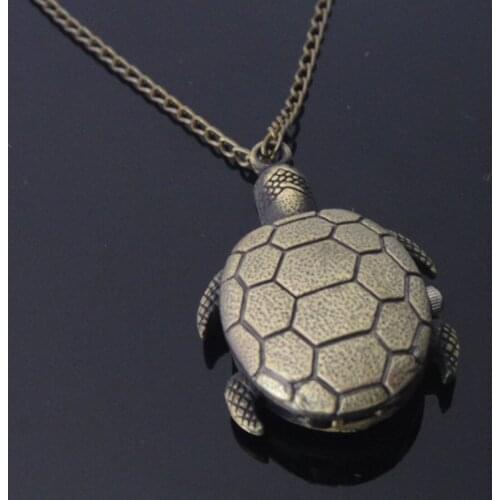 10 units /lot wholesales Chain Hanging watch Necklace Retro Pocket Watch Longevity Turtle Ancient Bronze Tortoise Clock Watches
