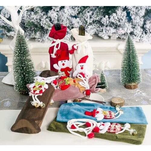 Wine Bottle Cover Bags Cartoon Doll 3D Doll Christmas Flannel Bottle Decor Crafts Xmas Home Party Dinner Table Decor