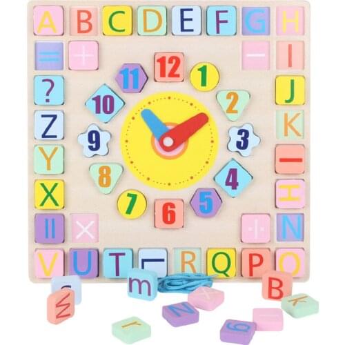 Wooden Puzzle Toy Set Shape Number Matching Clock Building Blocks Montessori Toys for Time Cognition Intelligence Development