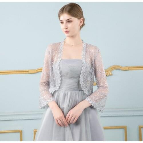 Elegant Lace Jacket Women Bridal Jacket Female Wedding Party Jacket Ladies Long Sleeve Bolero Out Coats