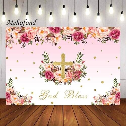 Mehofond Photography Background God Bless Baptism Floral First Holy Communion Newborn Girl Boy Christening Backdrop Photo Studio