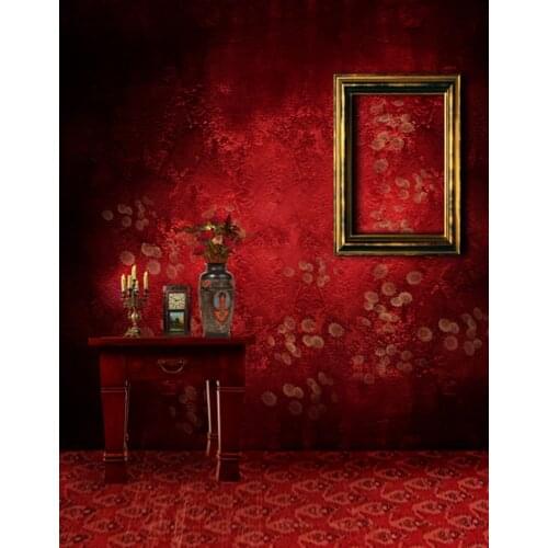 Red Wall Carpet Clock Candle Photography Backdrops Photo Props Studio Background 5x7ft