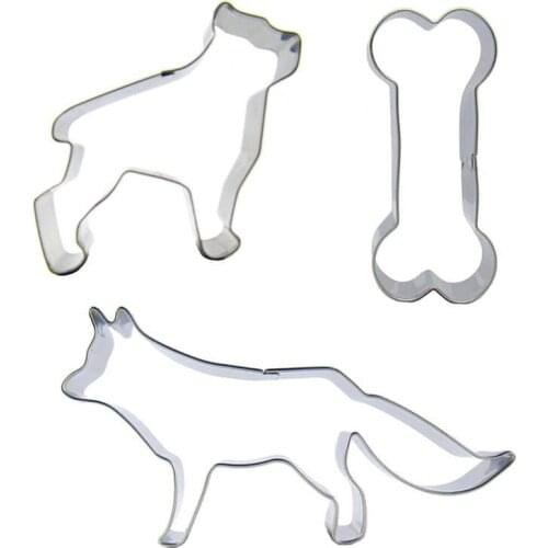 Dog, Bones, Snow Wolves shaped 3 piece biscuit cutting molds, baking tools, cake decorating soft candy tools