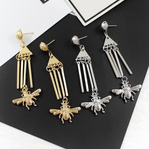 Geometric Triangle Tassel Sequin Earrings Classic Bee Insect Pendant Earrings European and American Fashion Womens Accessories