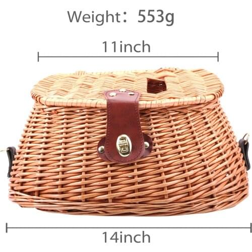 Wicker Fishing Basket with Adjustable Shoulder Strap Fishing Tackle Home Decoration,Brown,36x23x19cm