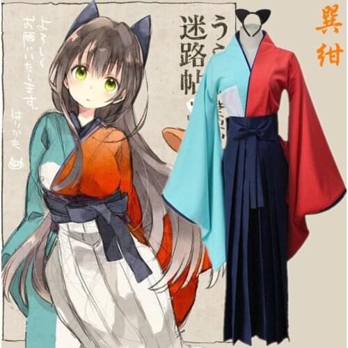 Free shipping Japanese Anime Urara cosplay tatsumi kon cos costume Halloween kimono full set 3in1(top+pants+Headdress)
