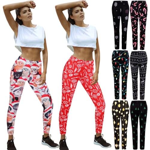 Christmas Printed Leggings Women High Waist Sports Hips Home Pencil Pants Joggers Fitness Leggings Ladies Sweatpants Trousers