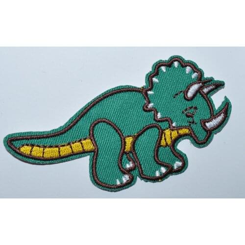 Hot! Triceratops dinosaur kids embroidered applique iron on patch (Size is about 8.9 * 4.3 cm)