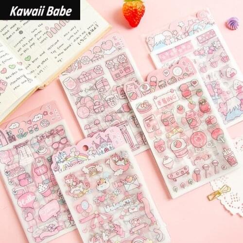 Cute Kawaii Cartoon Girl Animals Sticker PET Mermaid Frog Bees Stickers Diary Sticker Scrapbook Decoration Stationery Stickers