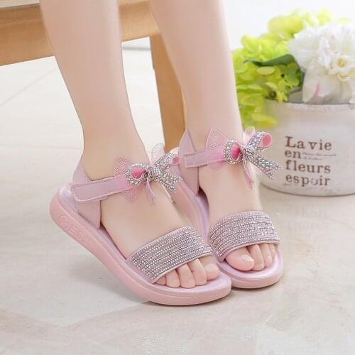 Fashion Girls Sandals Pink Purple Childrens Beach Shoes 2021 New Summer Kids Sandals For Girls Princess Rhinestone Casual Shoes