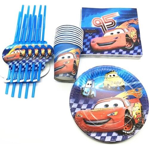 Cartoon Disney Cars Theme 80Pcs Family Party Disposable Tableware Sets Kids Birthday Party Paper Cup+Plate+Napkin+Straw Supplies