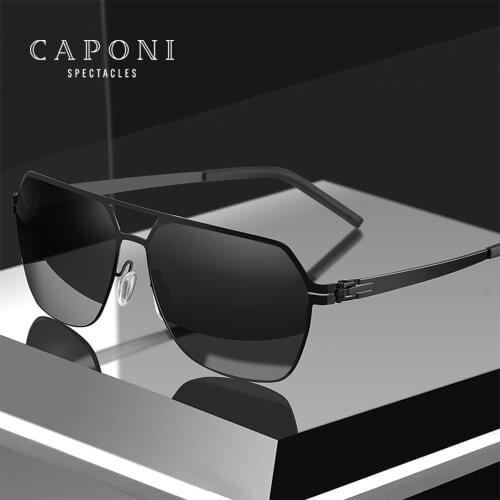 CAPONI Polaroid Nylon Sunglasses For Men Classic Square Style UV Standard Eyewear No Screw Design High Quality Sun Shades CP8678