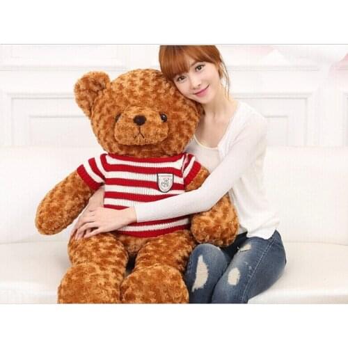 Stuffed toy , about 100cm brown teddy bear plush toy red&white stripes sweater bear doll, throw pillow ,birthday gift w3088