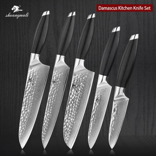 5PCS Multifunction Chef Kitchen Knife Set Damascus Steel Utility Kitchen Knives Set Cooking Paring Santoku Slicing Cleaver Knife