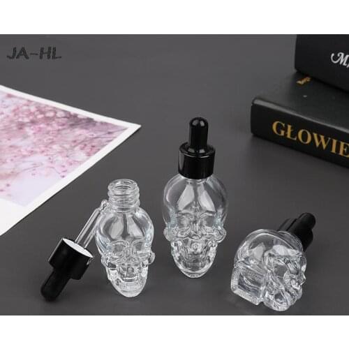 15/30ml New skull shape glass dropper bottle for e-juice head glass eliquid dropper Glass bottles
