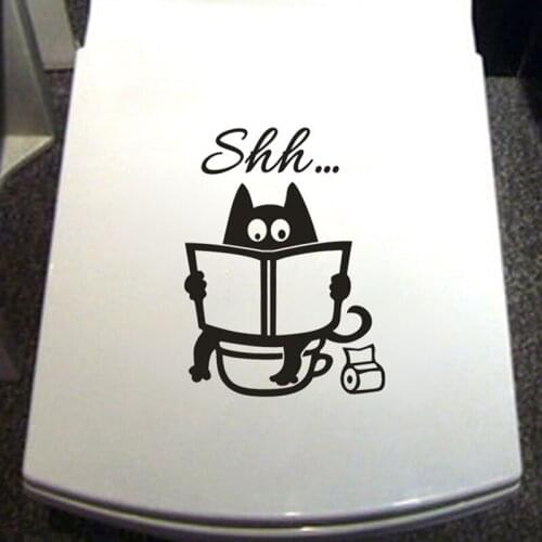 2019 New Cat Shh Pattern Toilet Wall Stickers Unique Accessories Removable Decal Vinyl Mural Creative Washing Room Decorations