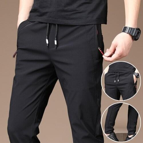 2021 Summer New Mens Casual Pants Mens Quick-drying Trousers Korean Youth Slim Mens Ice Silk Sports Pants Trend