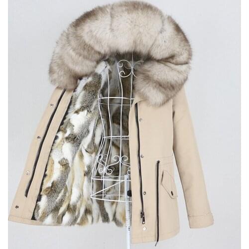 OFTBUY 2021 Waterproof Parka Real Rabbit Fur Coat Natural Fox Raccoon Fur Collar Hood Winter Jacket Women Outerwear Removable
