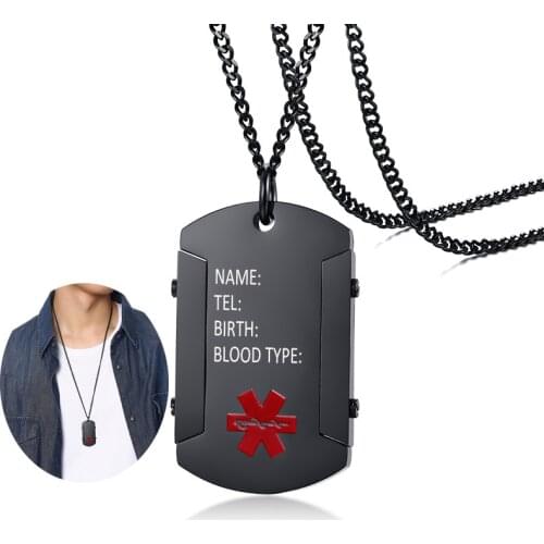 Free Engrave Dog Tag Pendant Medical Sign Necklaces Men Stainless Steel Pendants Military Army Custom ID Tag Necklace