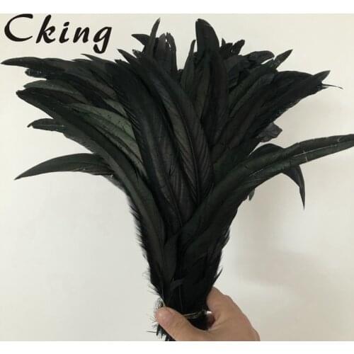 20-25cm Rooster Tails Feather for trims earrings dress necklace 100pcs/lot Black color chicken plumes for craft wedding decorate