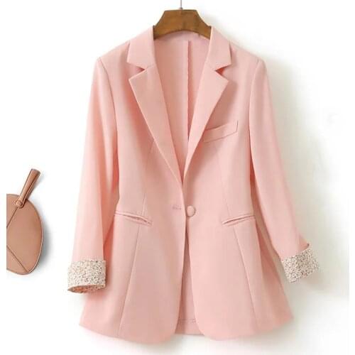 Summer Womens Blazer Jacket New Korean Single Button 3/4 Sleeve Pink Suit Coat Plus Size 4XL Ladies Office Blazers Outerwear