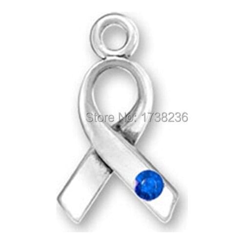 Raise Awareness For Colon And Prostate Cancer Ribbon Charms with Blue Crystal