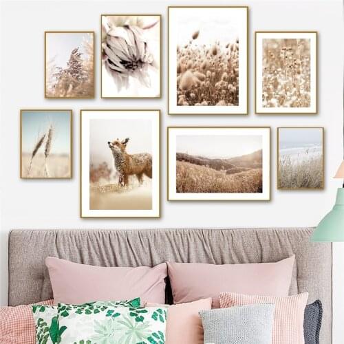 Desert Reed Canvas Poster Nordic Style Landscape Fox Succulents poster Wall Art Print Canvas Painting Decorative Picture Decor