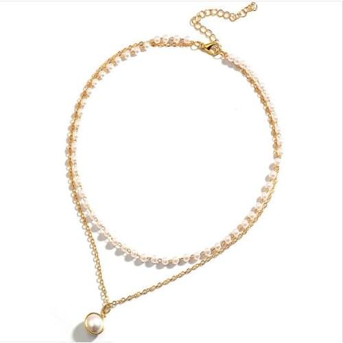 Simple double layer pearl necklace Korean temperament short clavicle chain female tide choker necklace