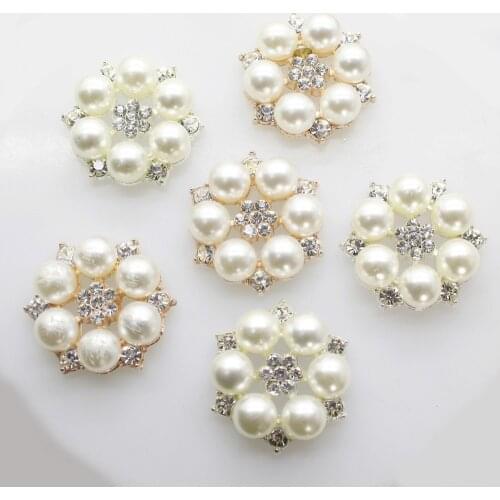 10pcs/set Two Colour 25mm Flower Rhinestones Buttons Pearl Button Wedding Decoration Diy Alloy Diamond Crystal Bow Accessories