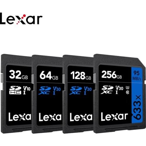 Original Lexar 633x SD Cards 32GB 64GB 128GB 256GB V10/V30 U1/U3 High Speed 95MB/s Flash Memory Card for Camera
