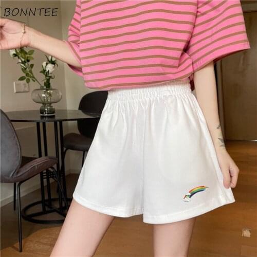 Shorts Women Comfortable Summer Printed Elastic Waist All-match Neutral Simple Breathable Homewear Students Causal Trendy Loose