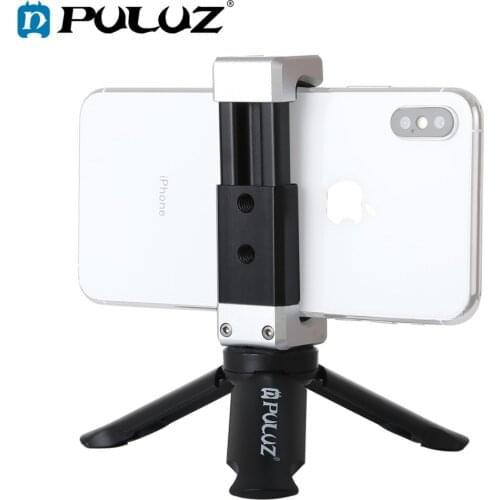 PULUZ Smartphones Tripod Mini Portable Folding Plastic Tripod+Aluminum Alloy Clamp Bracket & Cold Shoe for iPhone,Galaxy,Huawei