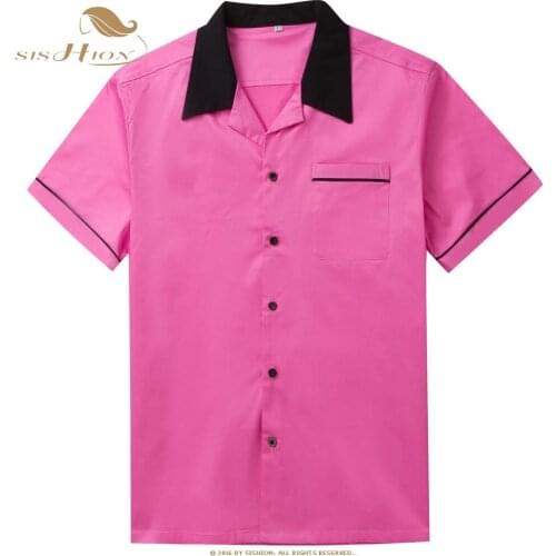 SISHION Pink Blue Brown Vintage Shirts ST117 camiseta hombre Short Sleeve Men Shirt Classic Retro Shirt overhemden heren