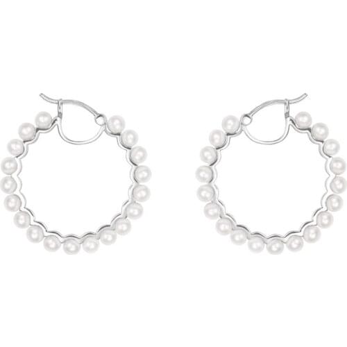 SOELLE High Quality 925 Sterling Silver Valentine Hoop Earrings with Baby Pearls Women Fine L'AVIATEUR Fashion Party Jewelry