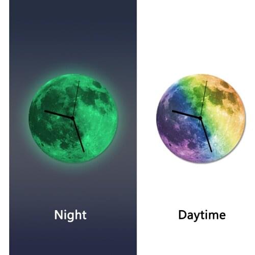 30*30cm Moon Earth Globe Glowing Acrylic Wall Clock 3D Funny Home Decor Stickers For Study bedroom Mute Movement Luminous Watch