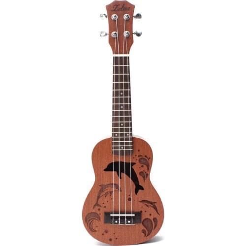 Укулеле 21 Inch 4 Nylon Strings Ukulele Sapele Dolphin Pattern Hawaii Ukelele Mini Guitar Soprano Rosewood Uke Music Instrument