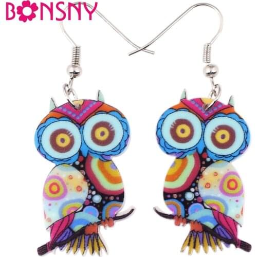 Bonsny Drop Owl Earrings Big Long Dangle Earring Acrylic Cute Pattern Fashion Jewelry For Women 2015 New Style Girl Accessories