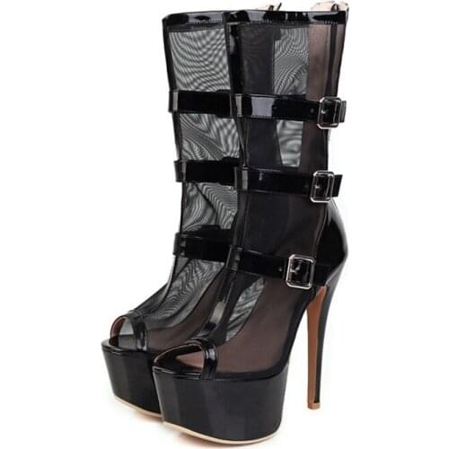 BLXQPYT Women Platform Boots sandals Sexy Fashion Designer Thin High Heels14cm zip Summer Cool Boots Pumps Big size 48 W-3