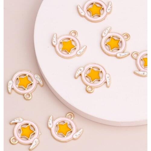 10pcs 17x20mm Cartoon Jewelry DIY Enamel Yolk Wings Stars Charms for Jewelry Making Cute Earrings Fashion Necklaces Bracelets
