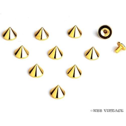 100pc Cone Spike Screwback Spikes Punk Studs Leathercraft 1/4'' gold
