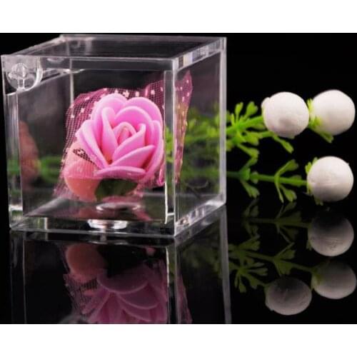 100pcs Wedding Favor PS Environmental Flip Transparent Plastic Square Packing Box Candy Boxes 2 Sizes For U Pick