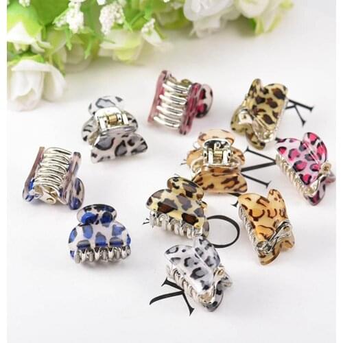2pcs Mini Children Leopard Hair Claw Clips Cute Acrylic Handmade Barrettes Girls Fashion Hairpin Headwear Hair Styling Tool