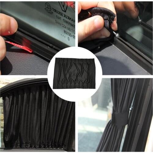 2pcs Car Window Sunshade Drape Visor Valance Curtain Windshield Shade Adjustable Foldable Summer Shade