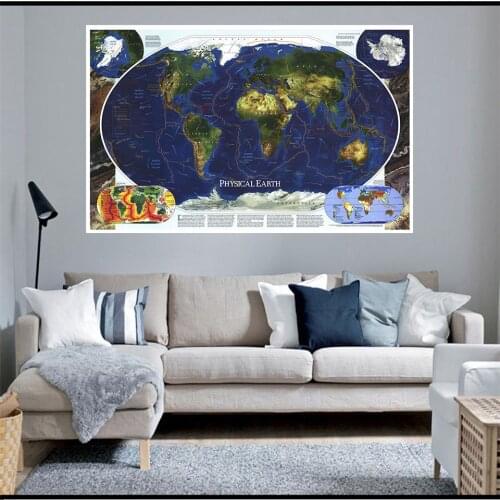 Premium World Map 225*150cm Personalized Wall Sticker Poster Classic Edition World Map Poster for Home Office School Supplies