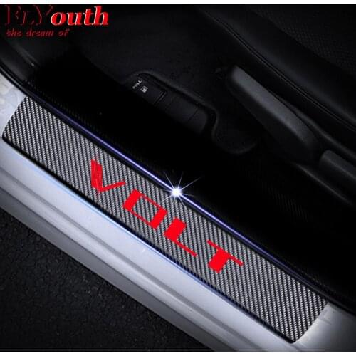Car Door Sill Scuff Plate For Chevrolet Volt Reflective 4D Carbon Fiber Sticker Welcome Pedal Threshold Auto Accessories 4Pcs