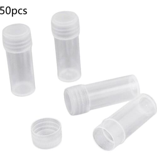 50 Pcs 5ml Plastic Sample Bottle Small Barrel Test Tube Vials Translucent Liquid Powder Capsule Mini Storage Container Dispenser