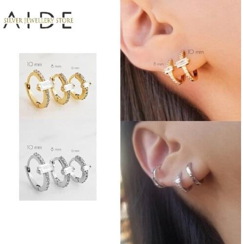 AIDE Luxurious Zircons Pave Hoop Earrings for Women Geometric Zircon Pierced 925 Sterling Silver Earings Fine Jewelry kolczyki