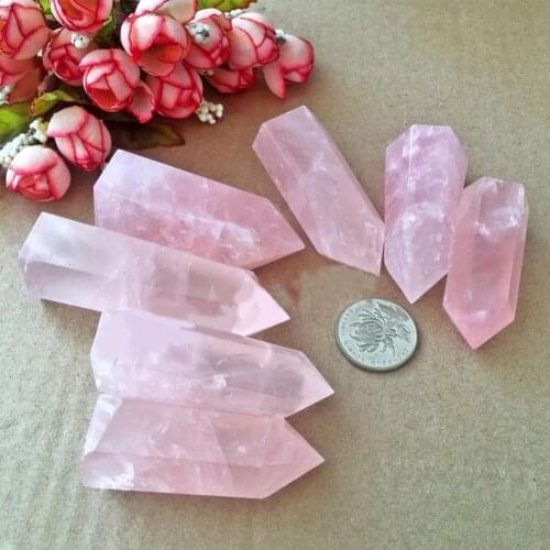 Large Natural Rock Pink Rose Quartz Crystal Wand Point Healing Crystal Stone 50-60MM Collectables Jewelry Stones And Crystals